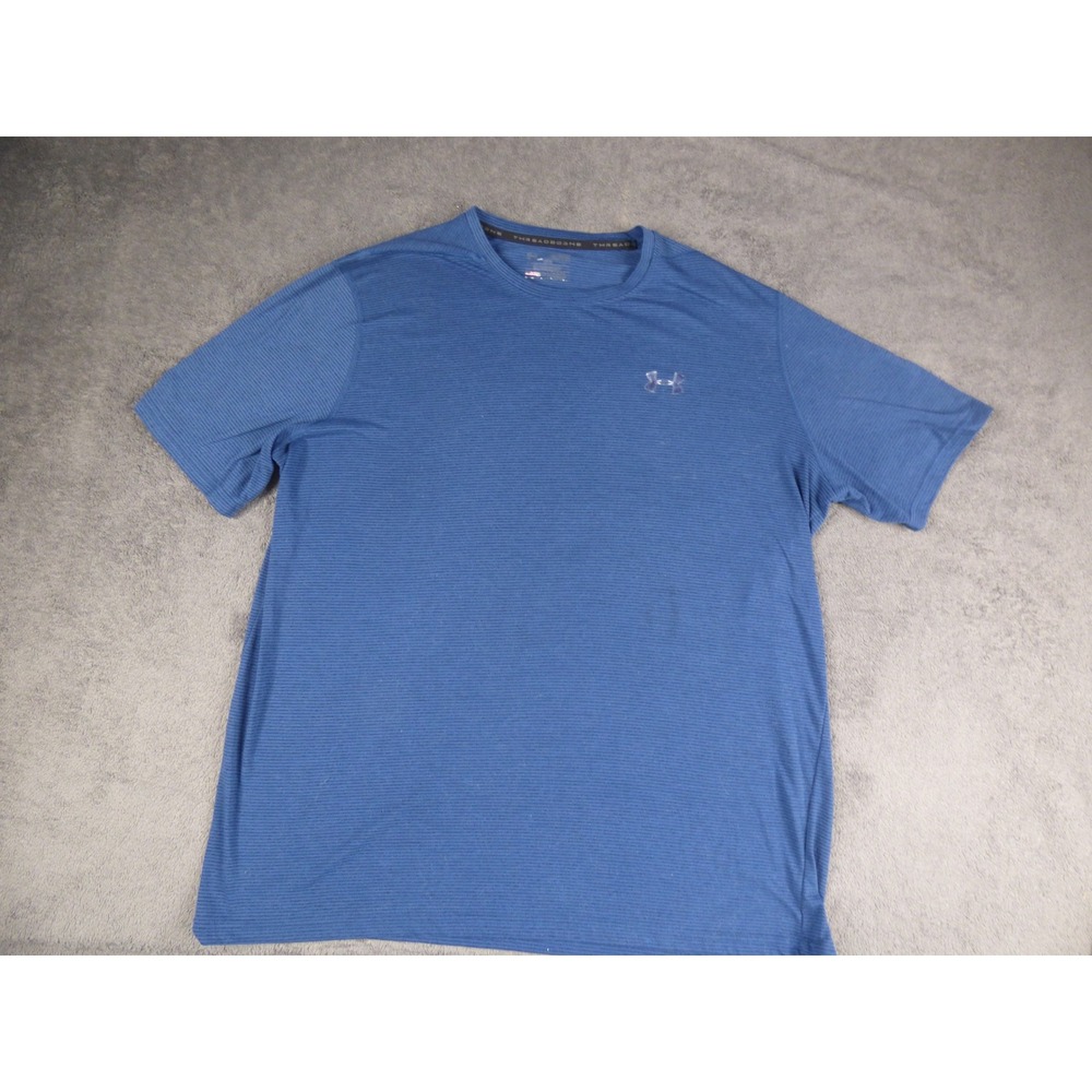 Under Armour Threadborne Siro Mens XL Blue Striped Short Sleeve Training Shirt